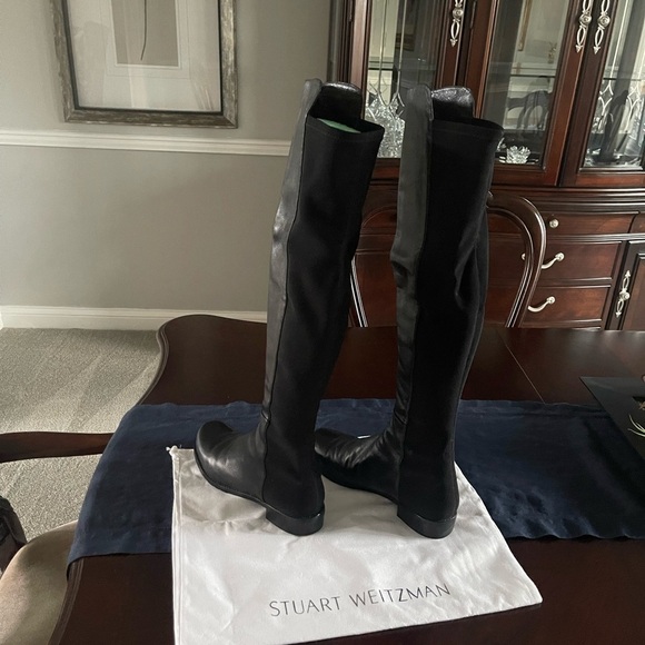 Stuart Weitzman CITY 5050 Black Leather Knee High Stretch Slip On Boot Stretch 8 - Picture 10 of 11